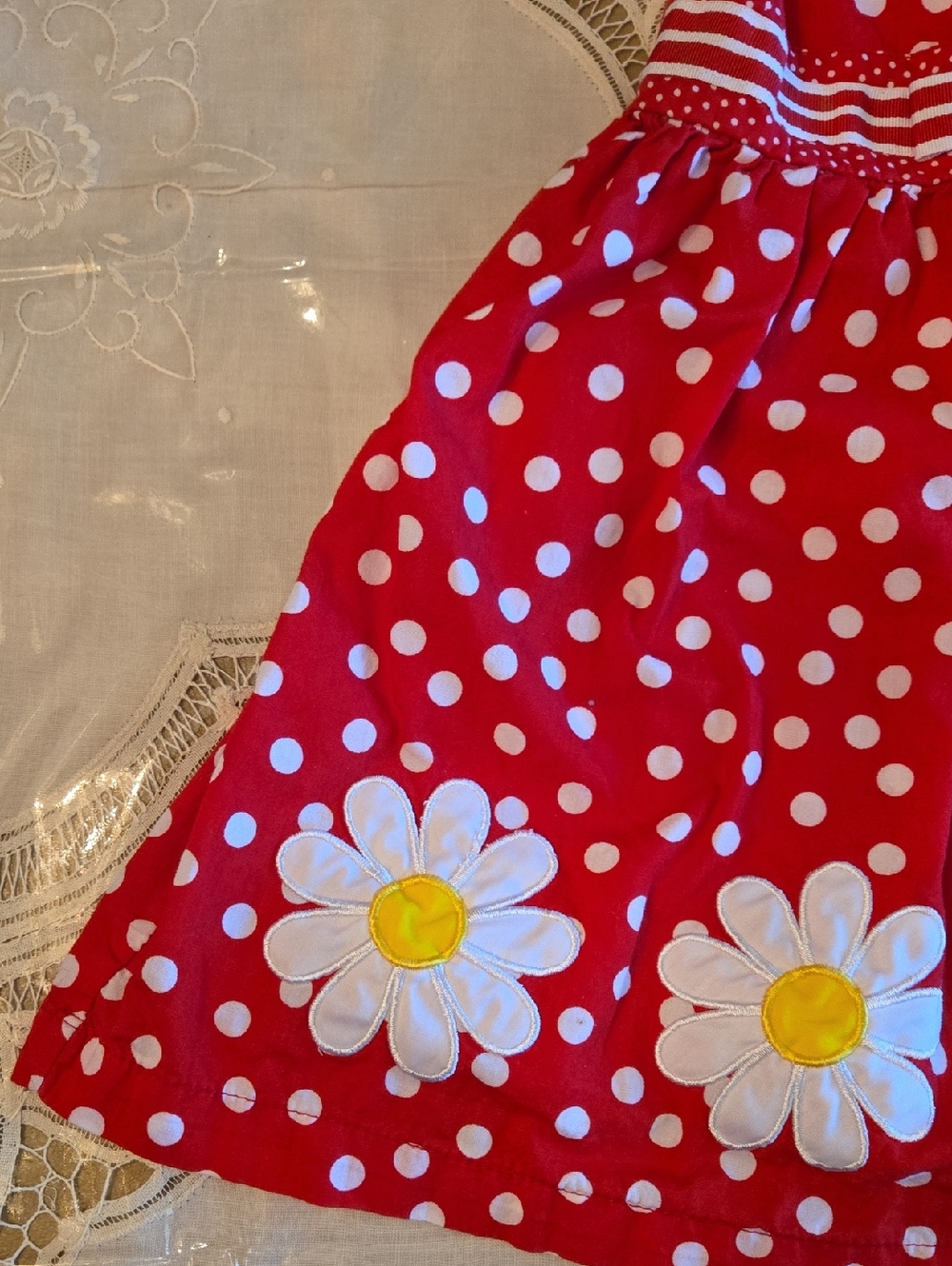 ADORABLE BLUEBERI BLVD - DOTS & DAISIES - 3T SUMMER DRESS - RED-WHITE-YELLOW - Picture 3 of 6